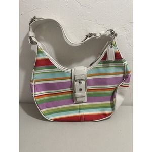 COACH Hamptons Stripe Medium Shoulder Bag - Multicolored Striped Bag